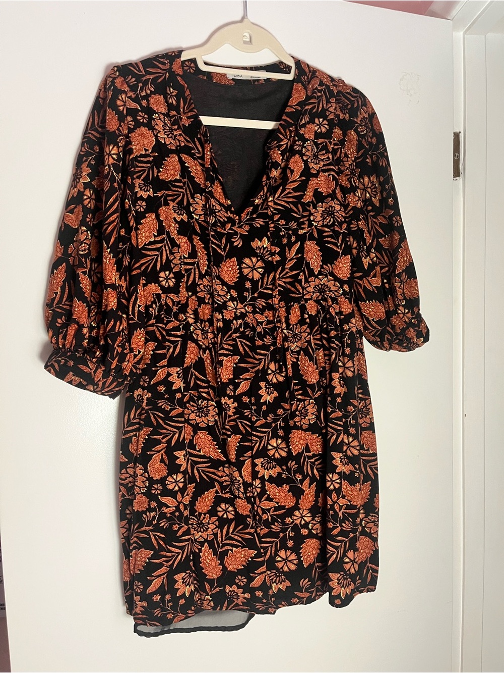 Dex Black Dress with Orange Floral Print
